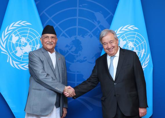 प्रधानमन्त्री ओली र राष्ट्रसंघीय महासचिव गुटेरसवीच भेटवार्ता